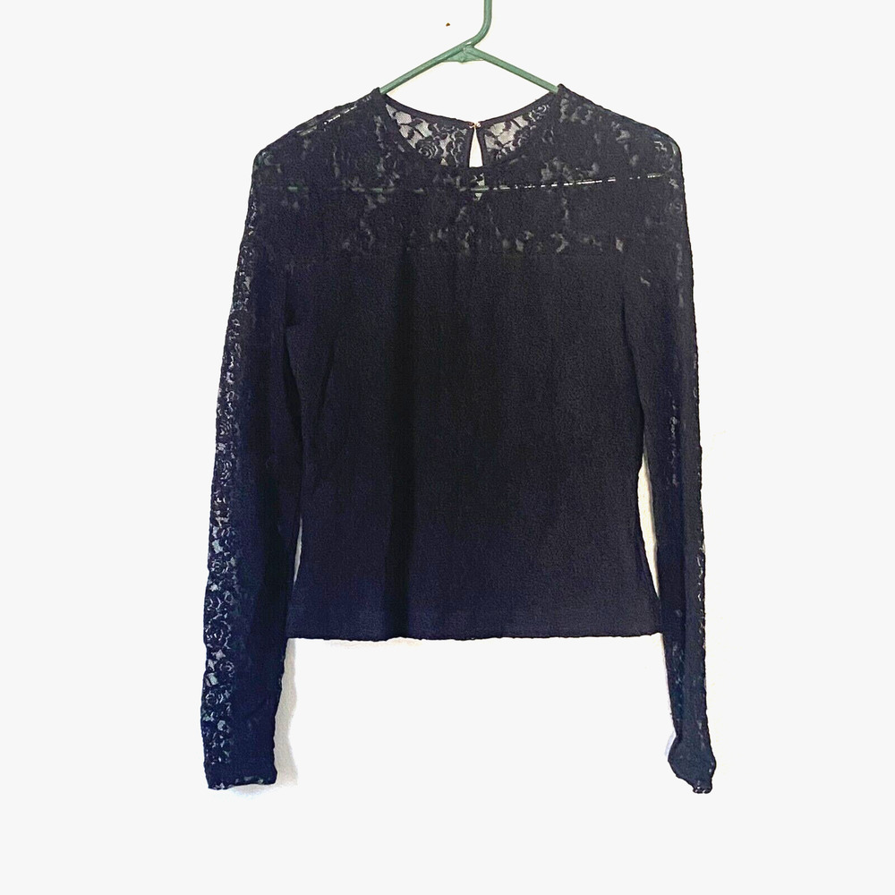 Lauren Ralph Lauren Top Small VINTAGE Black Lace Long Sleeves Emo Whimsygoth